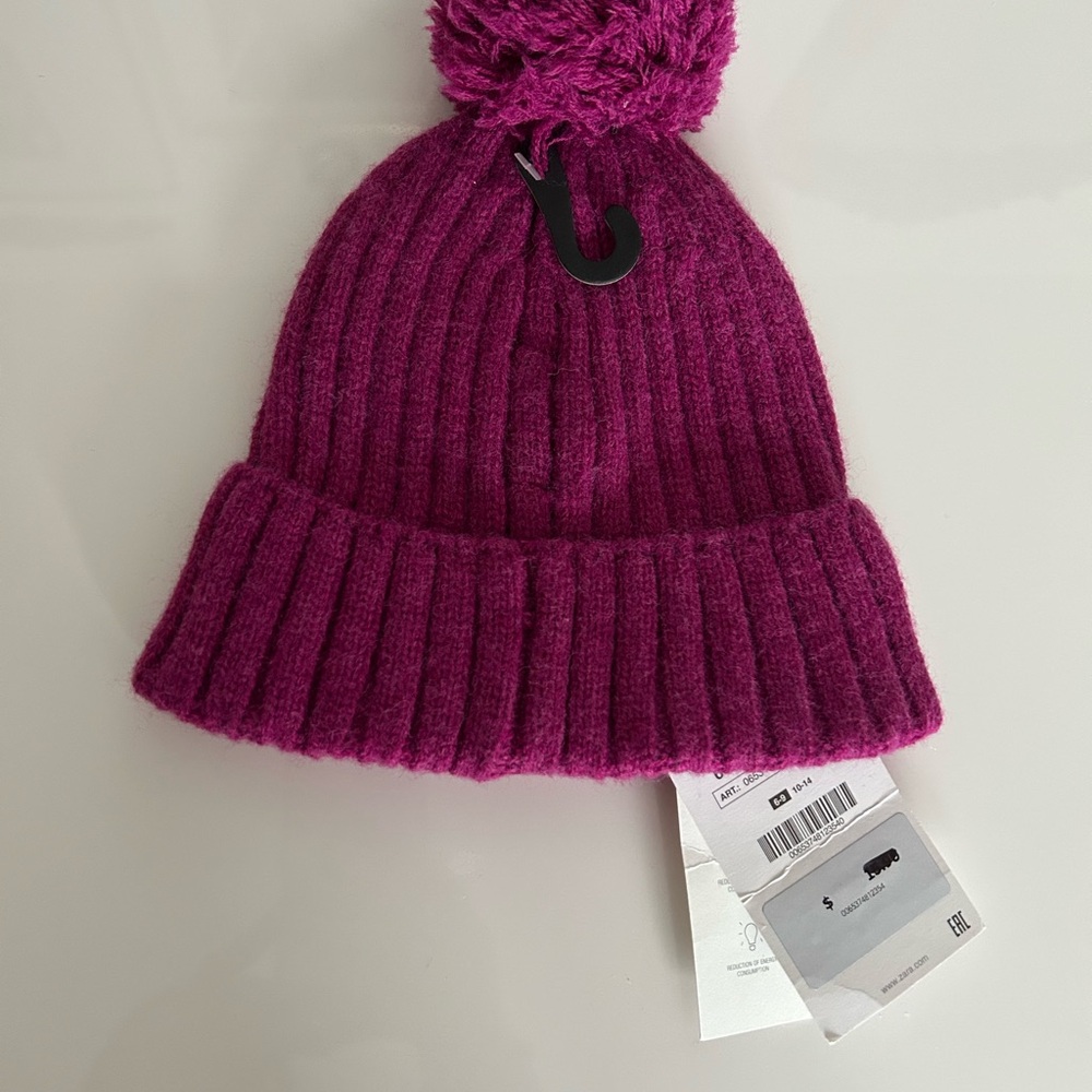 Zara Kids' Fuchsia Knit Hat with Pom-Pom 6-9 years